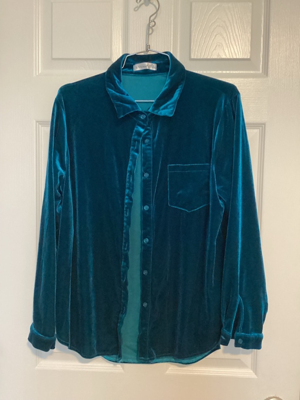 Velvet Button-Up Shirt Jacket - Teal